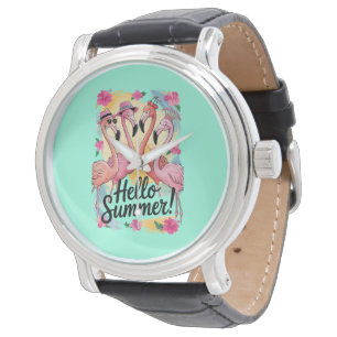 Reloj De Pulsera Hola verano lindo flamenco vacaciones de playa tro