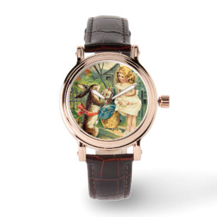 Reloj De Pulsera Holiday Chica y Bunny Vintage Easter Watch