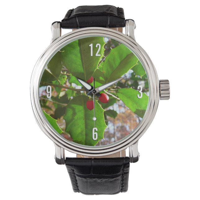 Reloj De Pulsera Holly Leaves II Naturaleza de las vacaciones Botán (Anverso)
