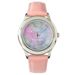 Reloj De Pulsera Holografía Purpurina Pasteles arcoiris Monograma N