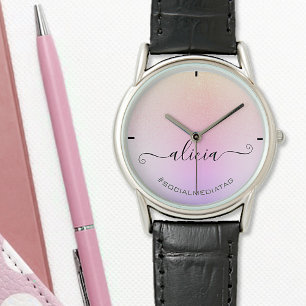 Reloj De Pulsera Holográfico Pastel Rosa Ombre Purpurina Lluvia Mod
