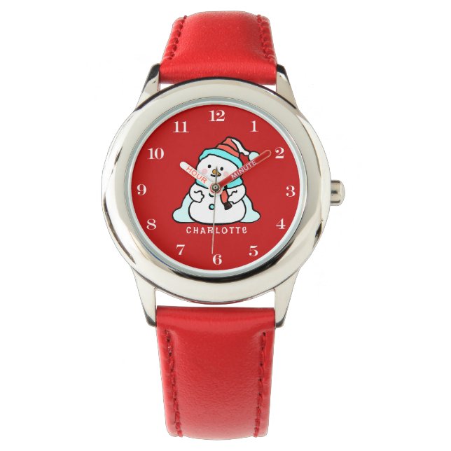 Reloj De Pulsera Hombre de nieve | Chicas Nombre Niños Rojos (Anverso)