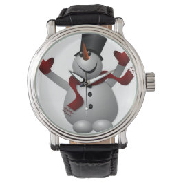 Reloj De Pulsera Hombre de nieve con correa de cuero rojo escarf ve