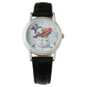 Reloj De Pulsera Hombre de nieve ofrece amor con un gran corazón ro