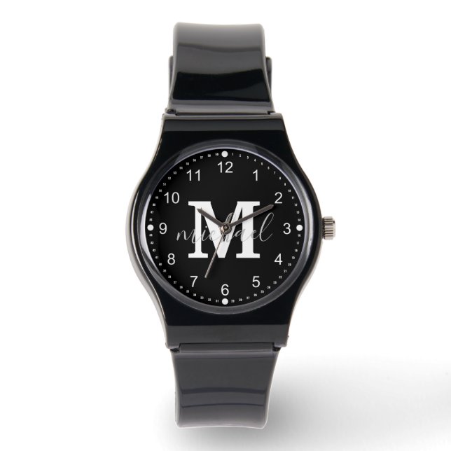 Reloj De Pulsera hombres con monograma en blanco y negro personaliz (Anverso)