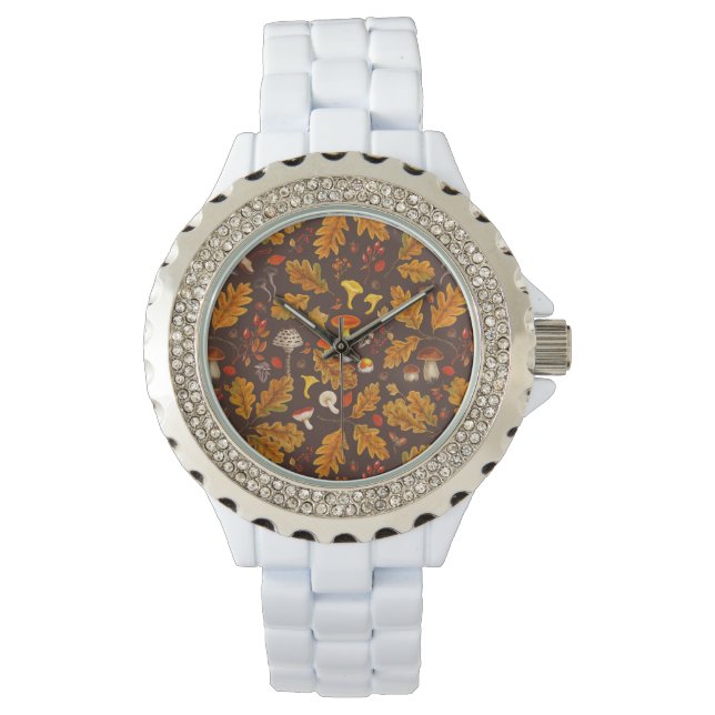 Reloj De Pulsera Hongos forestales y flora otoñal en marrón (Anverso)