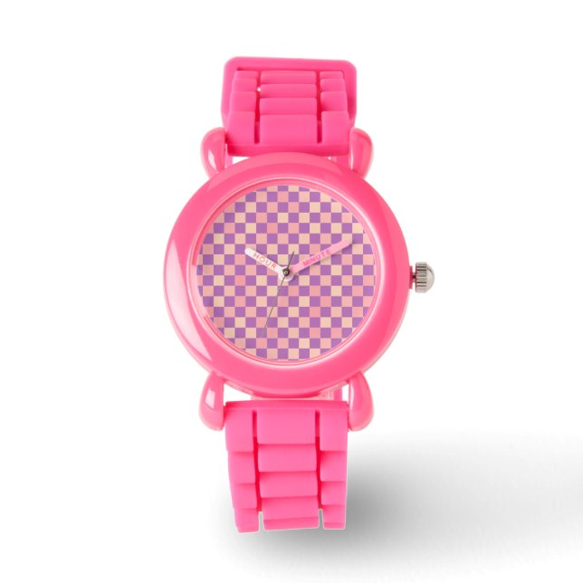Reloj De Pulsera hora de patrón rosa de ajedrez (Anverso)