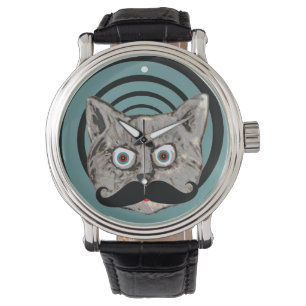 Reloj De Pulsera hora enojada del gato del bigote
