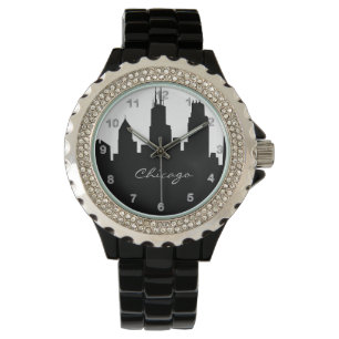Reloj De Pulsera Horizonte blanco y negro de Chicago