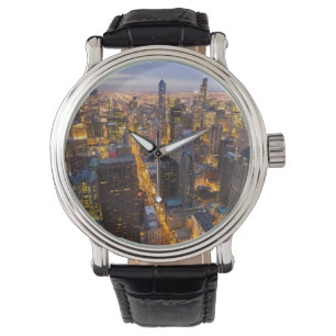 Reloj De Pulsera Horizonte céntrico de Chicago en la oscuridad