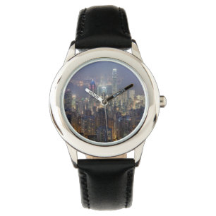 Reloj De Pulsera Horizonte de la noche de Hong Kong del pico de