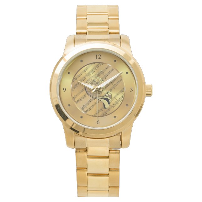 Reloj De Pulsera Horno francés ~ Hoja Música ~ Fondo de oro ~ (Anverso)