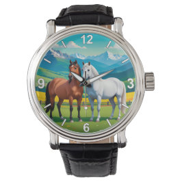 Reloj De Pulsera Horse Wrist Watch – White and Brown Horses Elegant