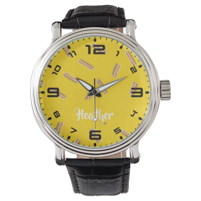 Reloj De Pulsera Hot dog pattern on yellow (Anverso)