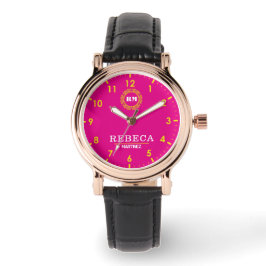 Reloj De Pulsera Hot Pink and Gold Personalized Custom Monogram