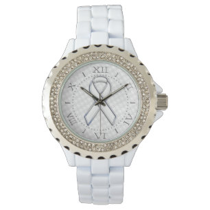 Reloj De Pulsera Houndstoth de la cinta blanca estilo plata