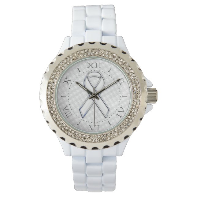 Reloj De Pulsera Houndstoth de la cinta blanca estilo plata (Anverso)