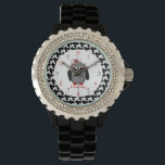 Reloj De Pulsera Houndstoth Owl Watch<br><div class="desc">Un reloj con un ilustracion de un búho con el vientre de una patineta sobre el fondo de una cabina de choque. Personaliza con tu nombre.</div>