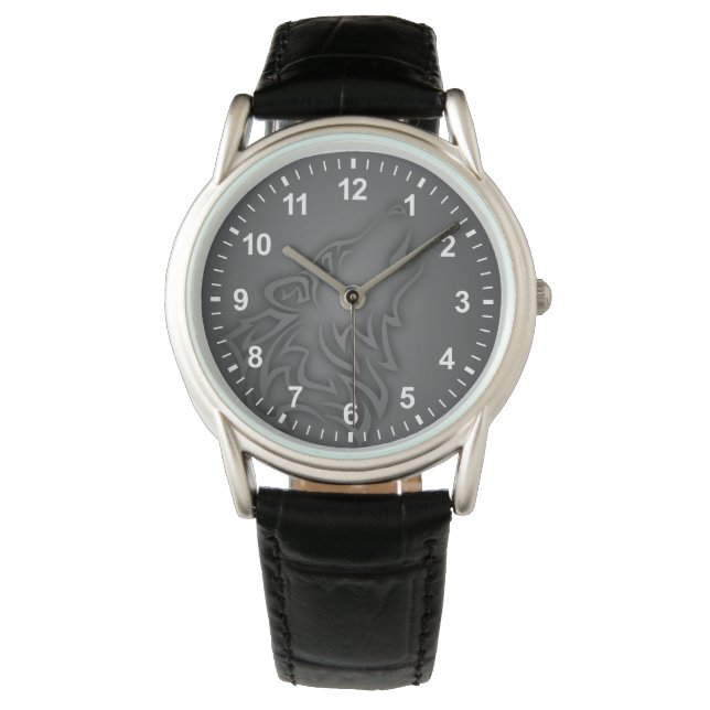 Reloj De Pulsera Howling Wolf Tribal Black Numbers (Anverso)