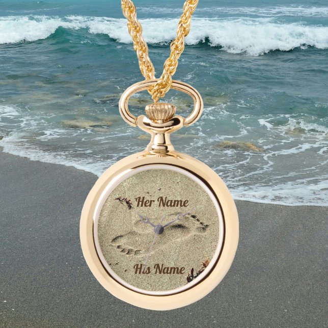 Reloj De Pulsera Huellas de arena besan sus nombres y nombres (Subido por el creador)