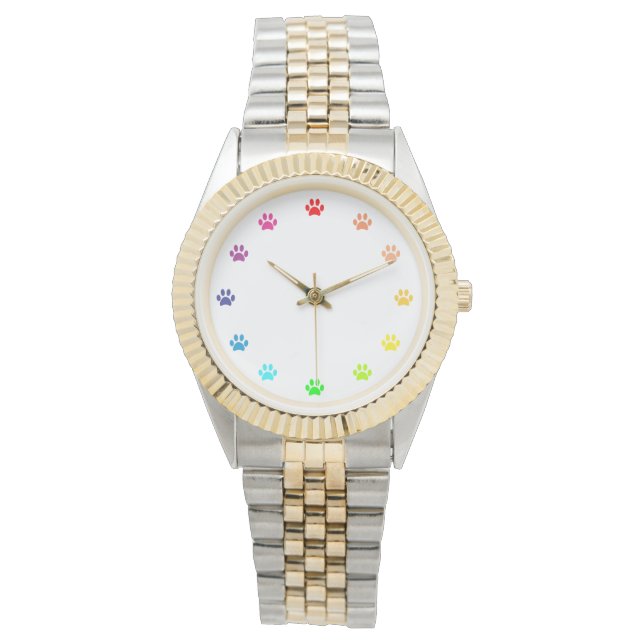 Reloj De Pulsera Huellas de patas pintadas de arcoíris como números (Anverso)