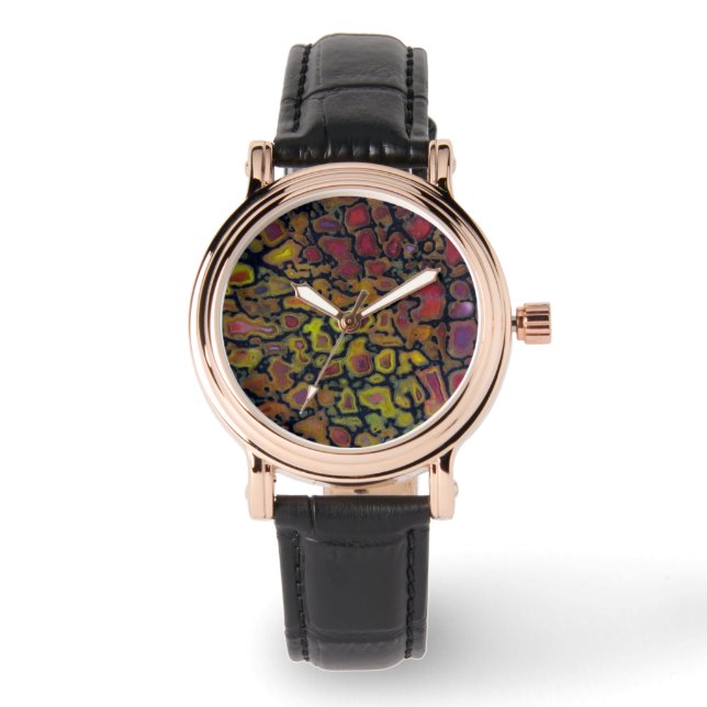 Reloj De Pulsera Hueso de Dinosaurio Petrificado con arcoiris (Anverso)