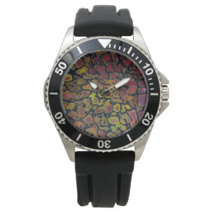 Reloj De Pulsera Hueso de Dinosaurio Petrificado con arcoiris