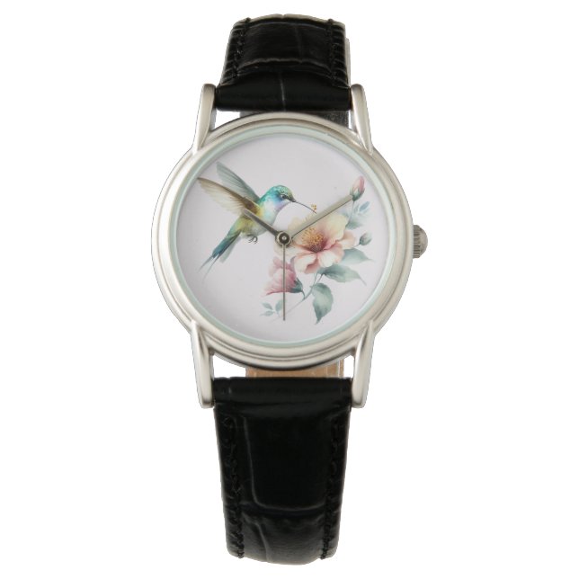 Reloj De Pulsera Hummingbird Armonía con Hibiscus Elegante (Anverso)
