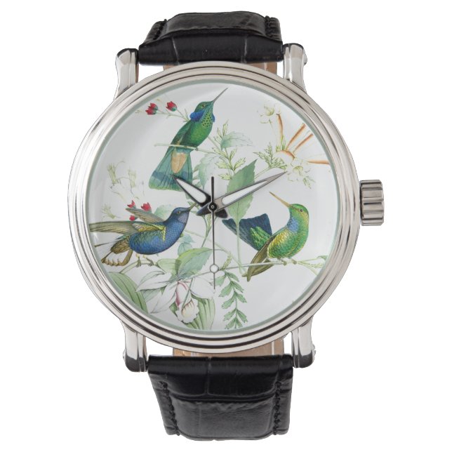 Reloj De Pulsera Hummingbird Aves Wildlife Flores Florales Watch (Anverso)