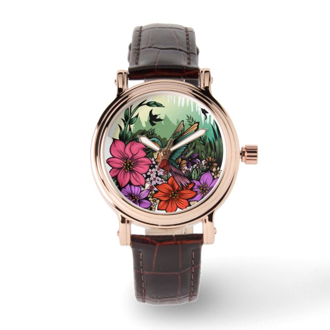 Reloj De Pulsera Hummingbird Garden (Anverso)