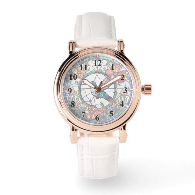 Reloj De Pulsera Hummingbird Vidrio Manchado (con números) (Anverso)