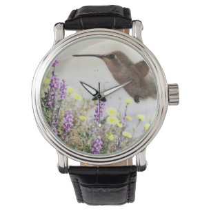 Reloj De Pulsera Hummingbird y Wildflowers Arte Digital