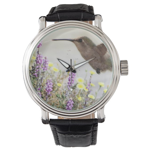 Reloj De Pulsera Hummingbird y Wildflowers Arte Digital (Anverso)