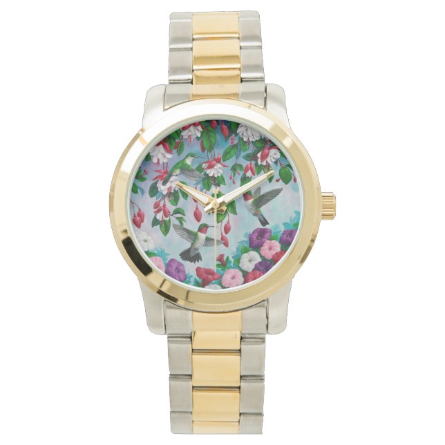 Reloj De Pulsera Hummingbirds en el jardín de flores de Fuchsia (Anverso)