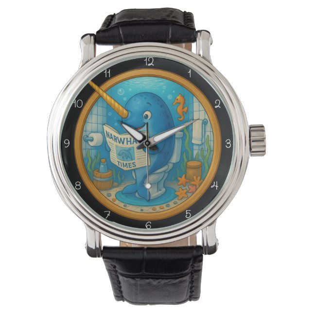 Reloj De Pulsera Humorous Narwhal Bathroom Clock (Anverso)