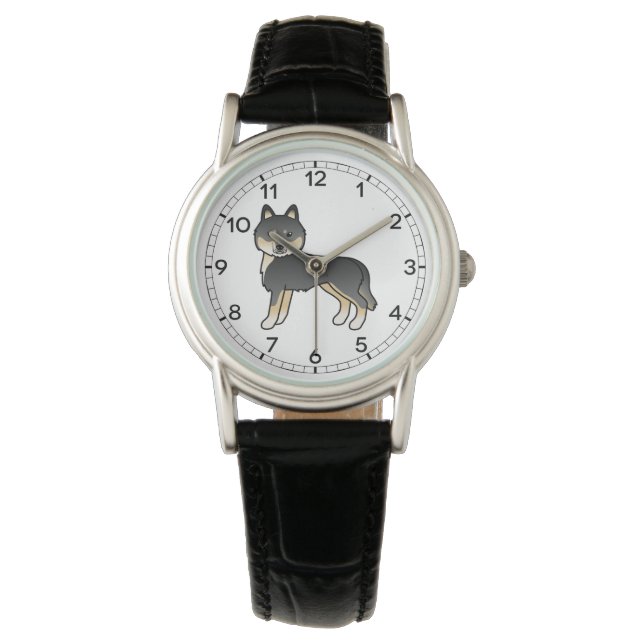Reloj De Pulsera Husky siberiano negro y marrón perro de dibujos an (Anverso)