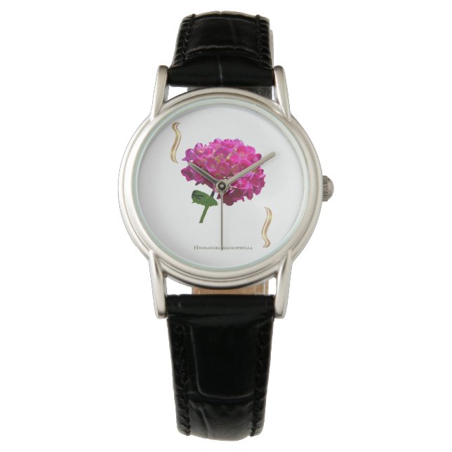 Reloj De Pulsera Hydrangea Bloom – Vintage Botanical Fuchsia (Anverso)