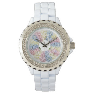 Reloj De Pulsera Hydrangea pastel Corona de flores - Monogramada