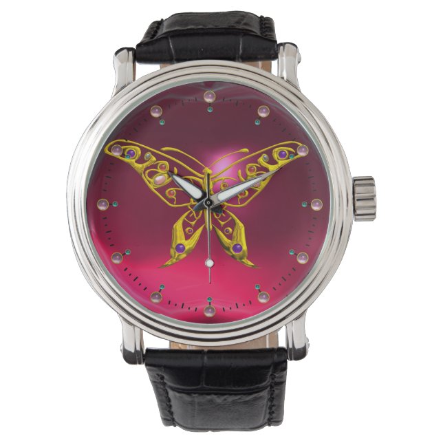 Reloj De Pulsera HYPER BUTTERFLY ,Ruby Rojo Rosa (Anverso)