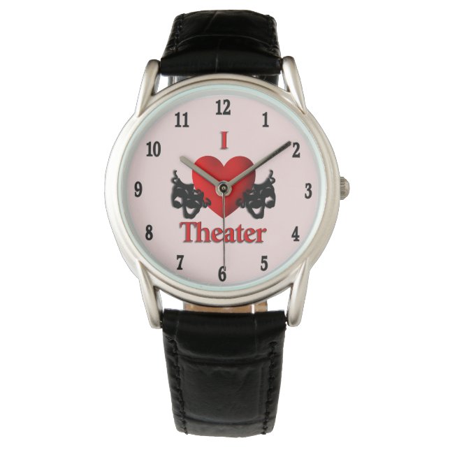 Reloj De Pulsera I Heart Theater Black Numbers Pink (Anverso)