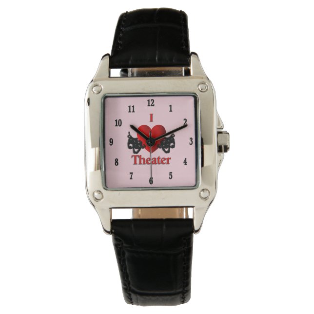 Reloj De Pulsera I Heart Theater Black Numbers Pink Watch (Anverso)