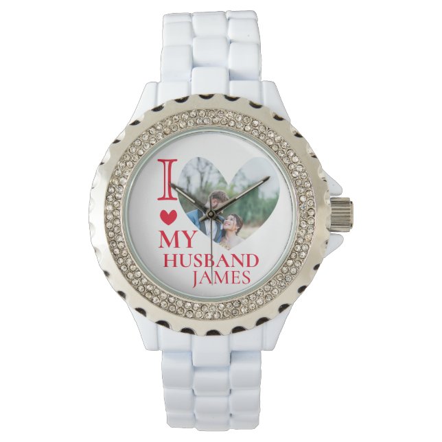 Reloj De Pulsera I Love My Husband Custom Heart Photo (Anverso)