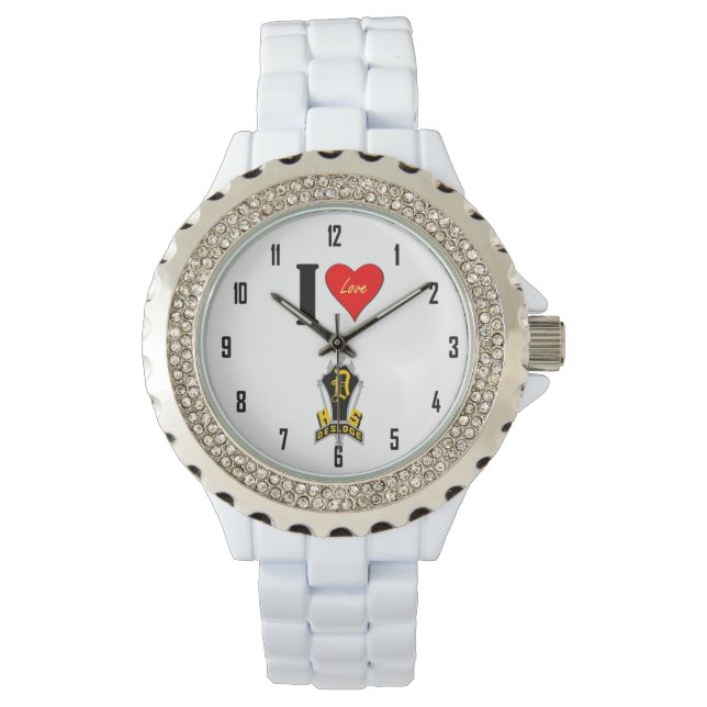 Reloj De Pulsera I LUV DHS Personalizado Esmalte blanco Diamante de (Anverso)