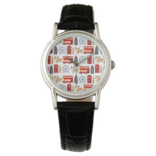Reloj De Pulsera Icono de Londres y patrón de corgi Collage