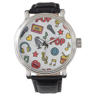 Reloj De Pulsera iconos de garabatos de música pop patrón continuo	