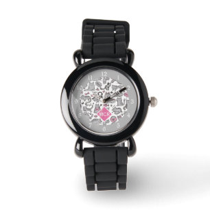 Reloj De Pulsera Ideas rosadas y grises de Whimiscal del dibujo