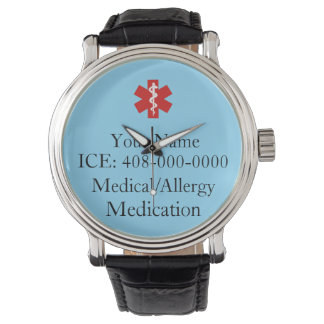 Reloj De Pulsera Identificación médica personalizada azul
