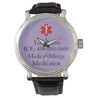 Reloj De Pulsera Identificación médica personalizada de Lavendar