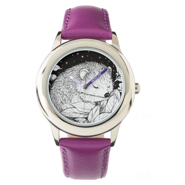 Reloj De Pulsera Igel schlafend im Herbstlaub mit Sternenhimmel (Anverso)