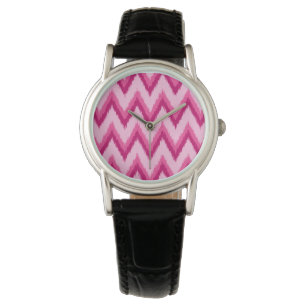 Reloj De Pulsera Ikat Chevron Stripes - Fuchsia y rosa pálido